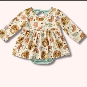 Charming Animal Print Baby Dress - Cream and Brown